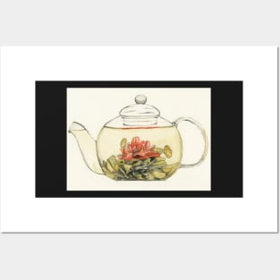 Blooming Flower Tea Watercolor Painting Posters and Art